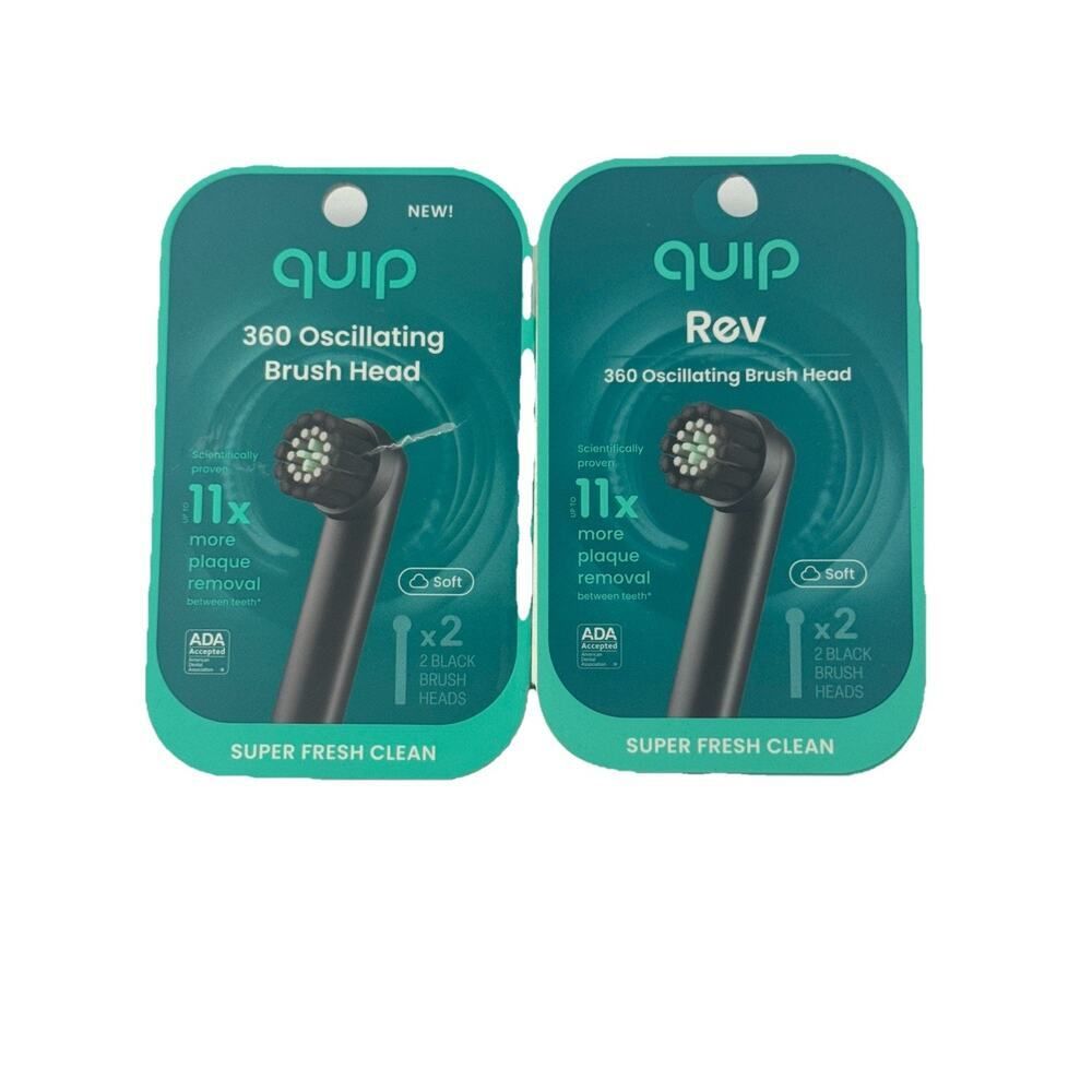 Quip Rev 360 Oscillating Toothbrush Heads Soft Black 2 Pack New
